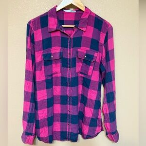 Maurices Pink and Navy Plaid Button-Down Shirt